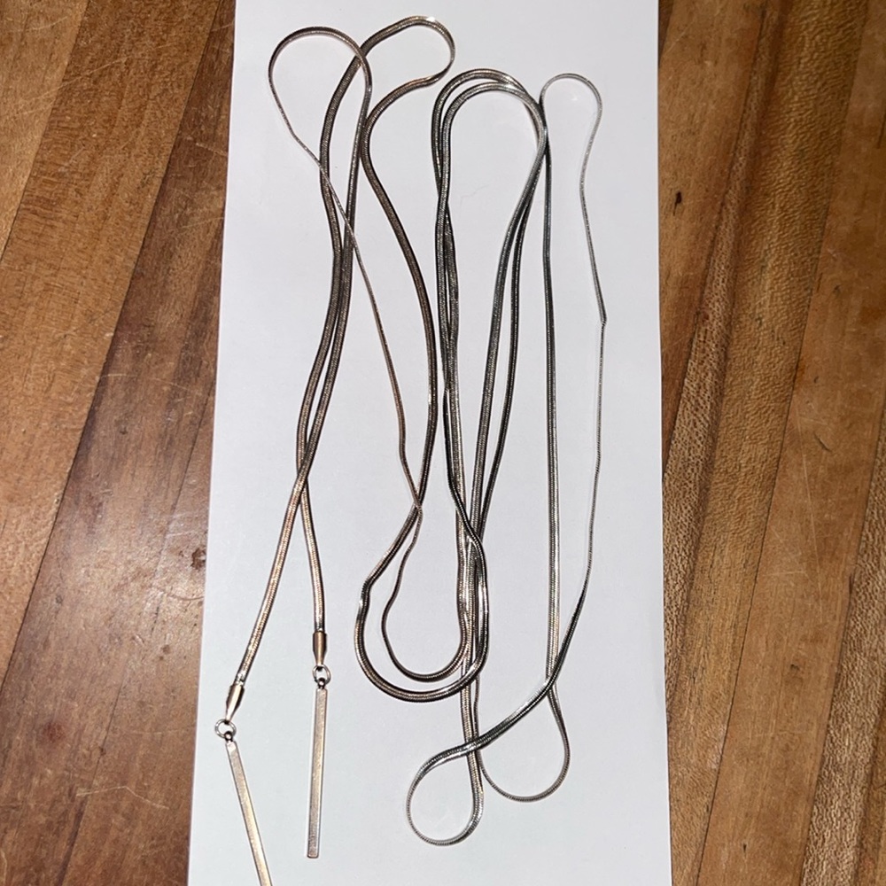 Extra long silver herringbone necklace